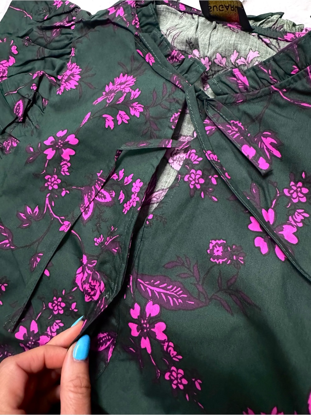 NWT- SUGARLIPS Close To You Sammy Ruffle Drop Waist Green Floral Mini Dress - Picture 8 of 15